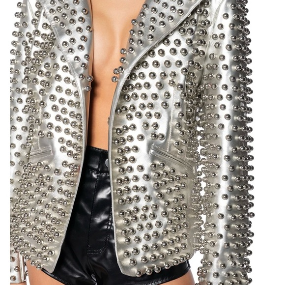 Studded Silver Leather Jacket - Picture 3 of 14